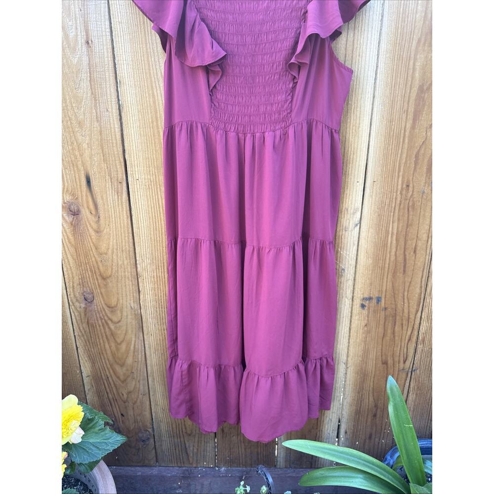 Old Navy Tiered Cottage Sundress Womens XL Rust Red Smocked Peasant Boho Midi - Picture 4 of 11